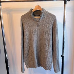 Grey cable knit 1/4 zip sweater. Size L. Made in Italy. 80%wool 20% nylon.
